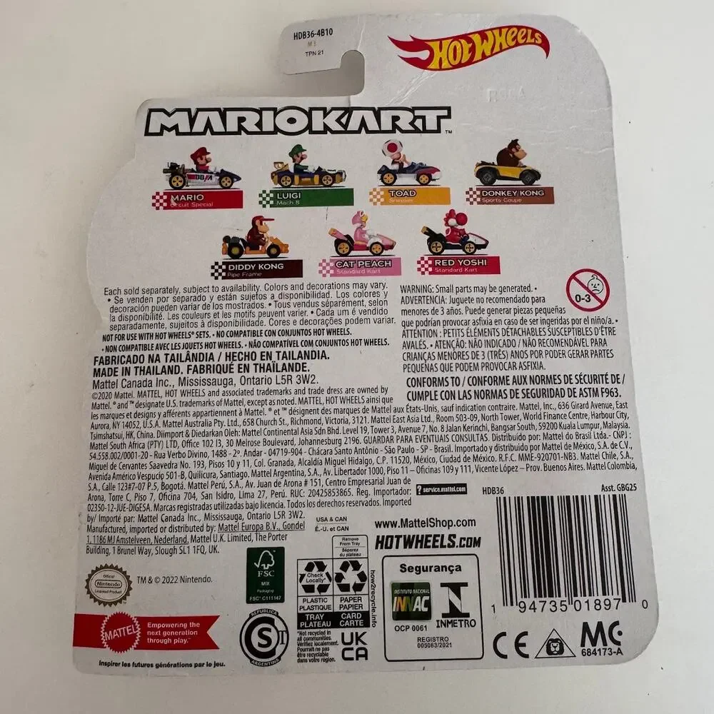 Hot Wheels Mario Kart Red Yoshi and Mario Circuit Special Die-Cast Car NEW